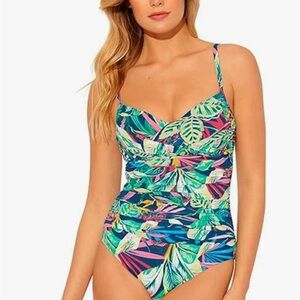 BLEU ROD BEATTIE ONE PIECE TROPICAL SWIMSUIT SZ 10 NEW